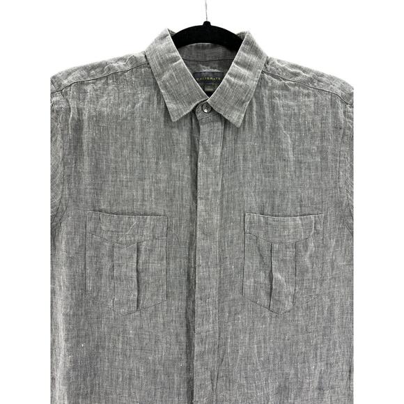 CALIBRATE Mens Gray 100% Linen Slim Fit Short Sleeve Casual Button Up Shirt M - Picture 2 of 8